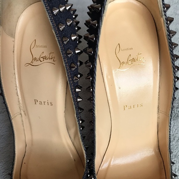 Christian Louboutin Pigalle Studded Denim Pumps - Picture 10 of 16